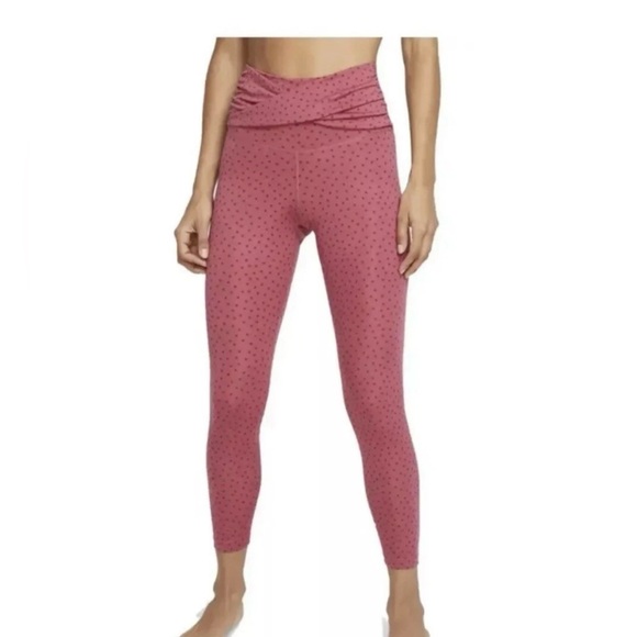Nike Leggings Womens Medium Pink Raspberry Yoga Twist Front Polka Dot 7/8 Length - Picture 1 of 11